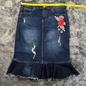 Be girl midi denim Jean skirt with embroidery